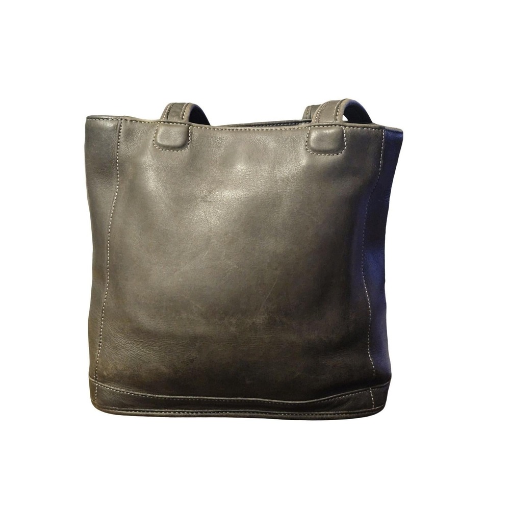 Vintage Coach Bleeker Black Grey Leather Tote Shoulder Bag w/ Silver Logo Charm - Picture 10 of 13